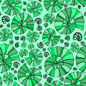 seashell seamless green pattern