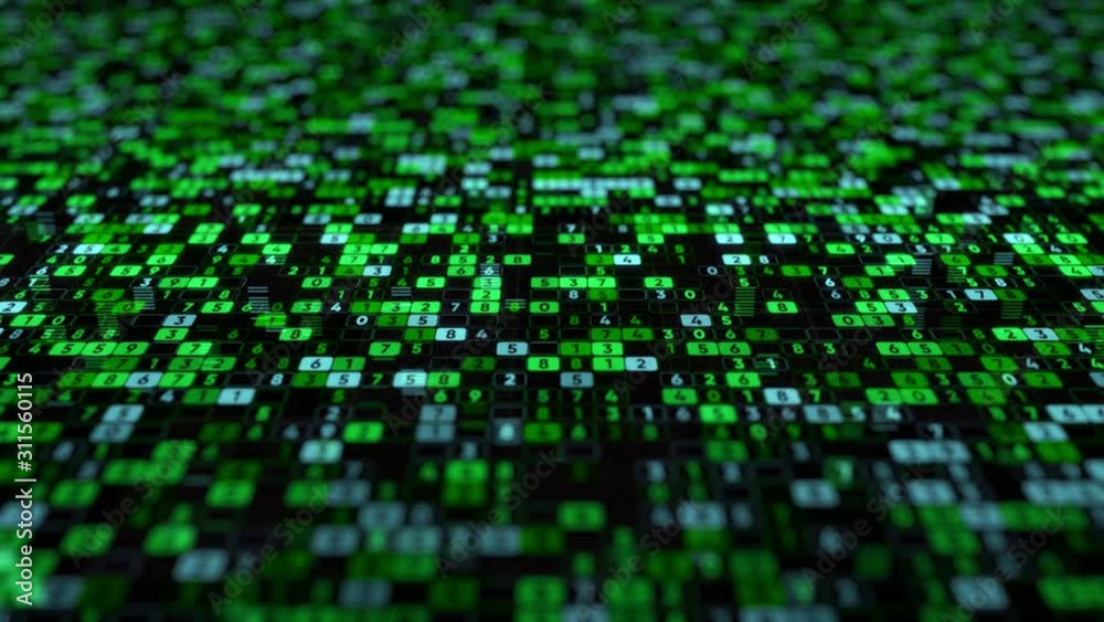 Poster digital space background with numbers. animation. huge variety of different colored cells with chang