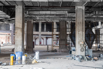 Unfinished interior of Indian temple of Vedic Planetarium under construction