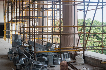 Unfinished interior of Indian temple of Vedic Planetarium under construction