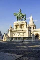 Fototapeta na wymiar Budapest, Fischerbastei, Halaszbastya, Statue vom König Hl. Ste