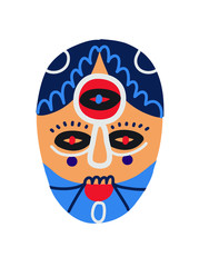 Colorful vector illustration. Bright drawing depicting ethnic tribal mask.