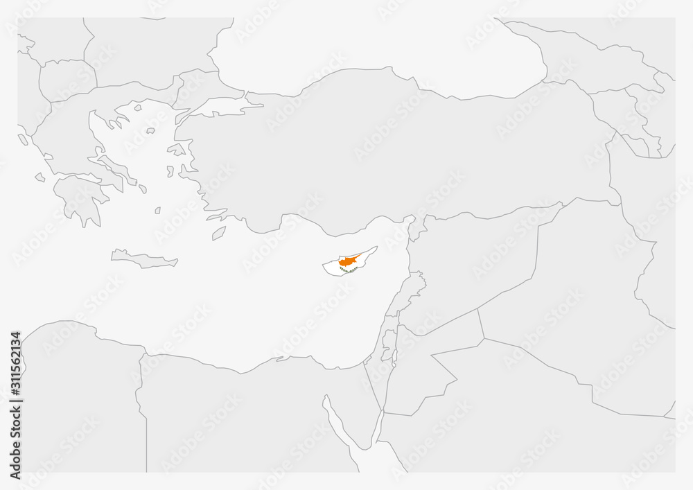 Wall mural Cyprus map highlighted in Cyprus flag colors