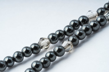 Hematite and gray glass bicone necklace