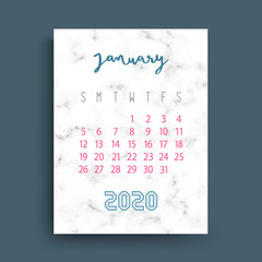 Calendar for January on gray marble background