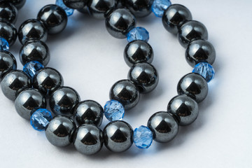 Necklace made of hematite and blue glass rondels