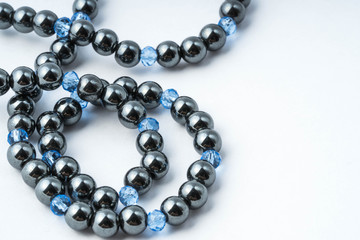 Necklace made of hematite and blue glass rondels