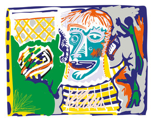 abstract illustration of young basketball player. colorful illustration of young man playing basketball.
