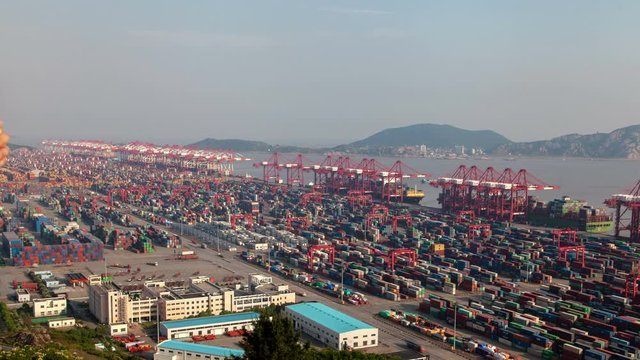 Yangshan Port of Shengsi in Shanghai in China timelapse pan up