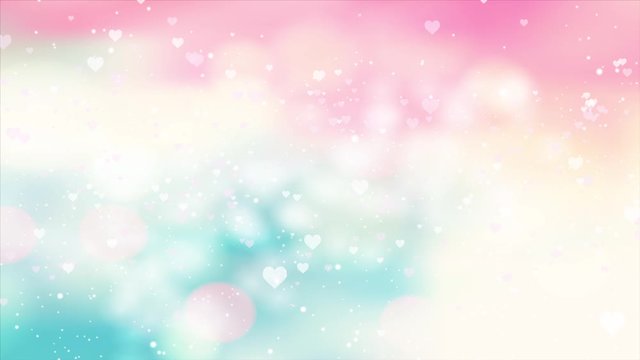 Falling heart particles on pastel colored background. Falling hearts animation. Valentine's day themed background animation