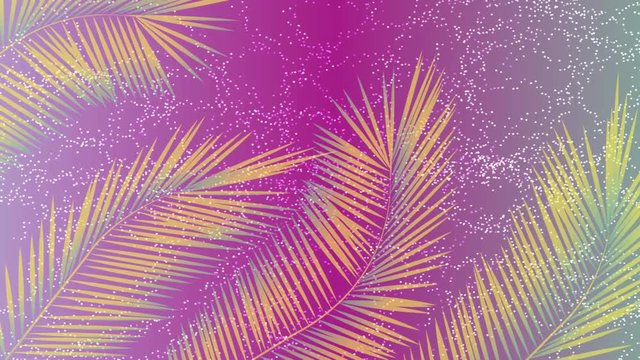 Palm leaves on gradient background. Tropical abstract palm leaves pattern animation. Branches and leaves of tropical plants. stock footage.