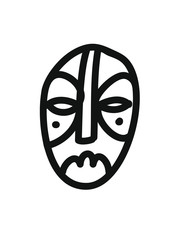 Minimalist vector illustration. Hand drawn black and white line drawing depicting ethnic mask.