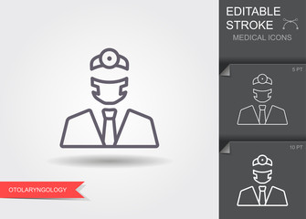 Doctor otolaryngologis. Line icon with editable stroke with shadow
