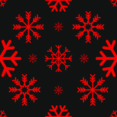 Red color Snowflakes seamless pattern and black background. Vector illustration.