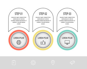 Vector template circle infographics. Business concept with 3 options and parts. Three steps for content, flowchart, timeline, levels