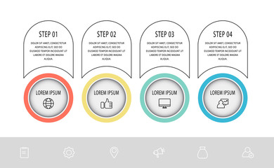 Vector template circle infographics. Business concept with 4 options and parts. Four steps for content, flowchart, timeline, levels