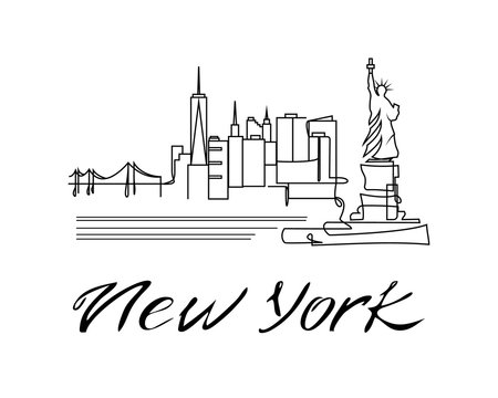 New York City Abstract Skyline in Art Line Style. Travel and tourism concept. Vector black illustration on a white background.