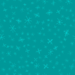 Naklejka na ściany i meble Hand Drawn blue Snowflakes Christmas Seamless Patt