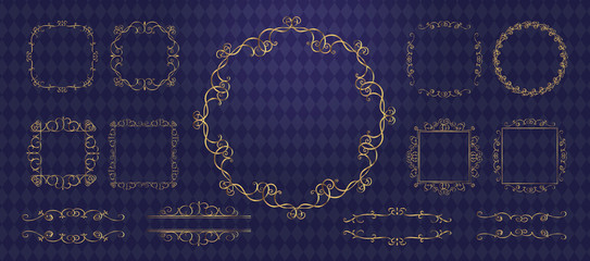 ゴージャスな金フレームのセット　アンティーク、シック、コピースペース、ラグジュアリー、ビンテージ