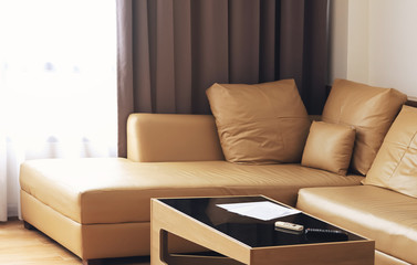 leather sofa in living room