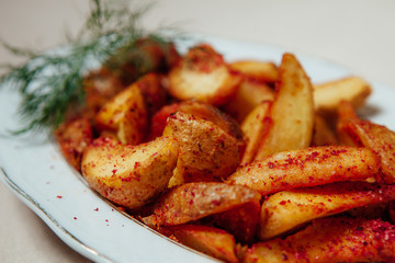 Mexican potatoes on a white plate