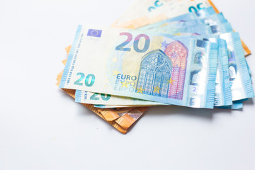 Obraz na płótnie Canvas Euro zone money note spread on white background