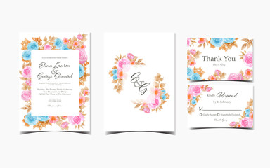 Fototapeta premium set of floral wedding invitation with colorful roses