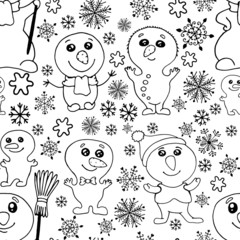 snowmen seamless vector pattern black and white