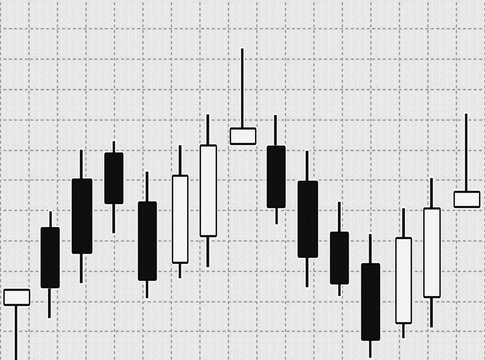 Candlestick chart on white grid pattern