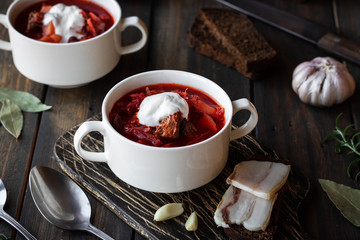 Borsch with red beans and braised beef.