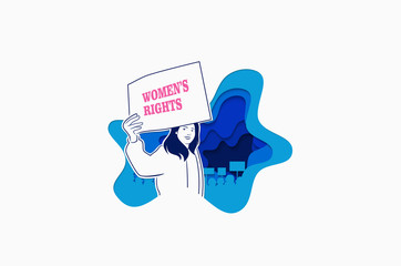 Feminism, girl power, International Women's Day concept. women protesting and vindicating their rights. Women empowerment. Paper cut Vector illustration.