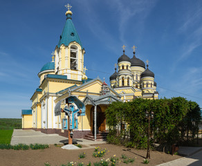 Fototapeta na wymiar Beautiful view of orthodox church dedicated to St Pious Parascheva in Hincu Monastery, Moldova