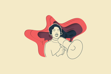 Feminism, girl power, International Women's Day concept. women protesting and vindicating their rights. Women empowerment. Paper cut Vector illustration.