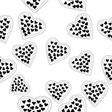 Pizza Heart Vector  Seamless Pattern  Line Art