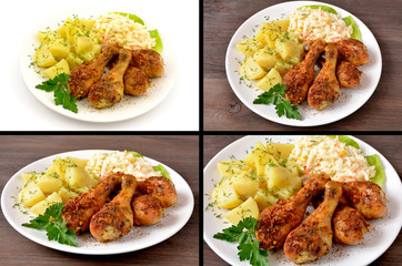 podudzia z kurczaka pieczone z ziemniakami i surówką