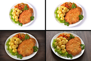 kotlet schabowy z ziemniakami i surówką