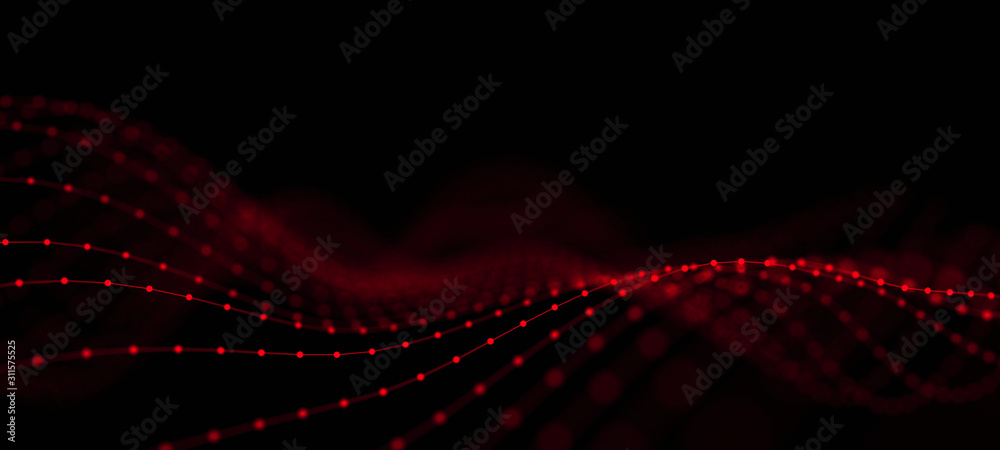 Poster Wave of dots and weave lines. Abstract background. Network connection structure.