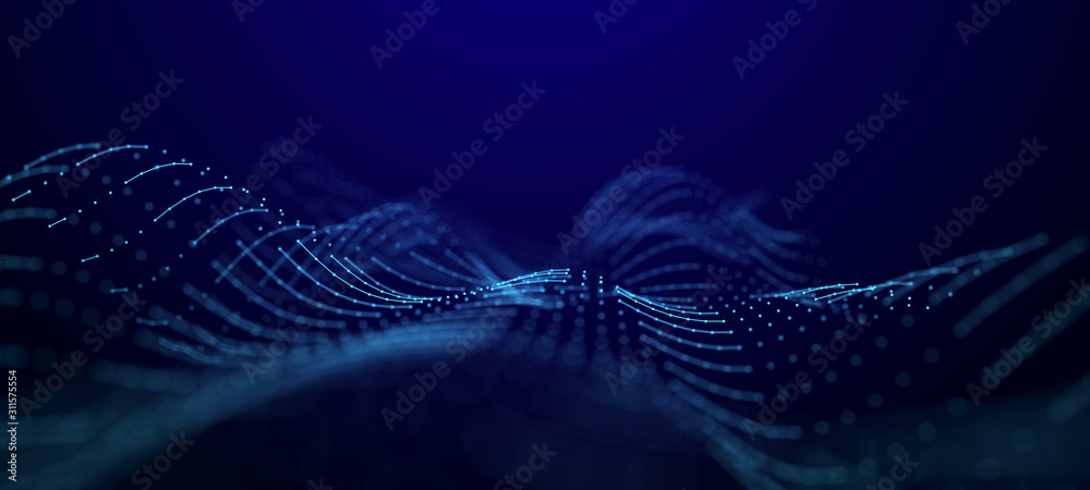 Poster Wave of dots and weave lines. Abstract background. Network connection structure.
