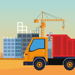 construction truck over under construction scenery background, colorful design