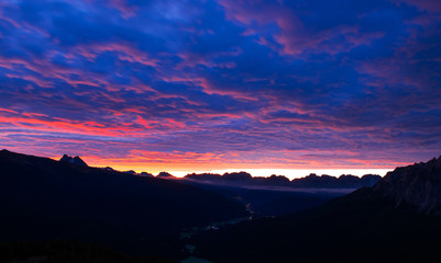 Sunrise over the mountains. Dolomites. Italy.