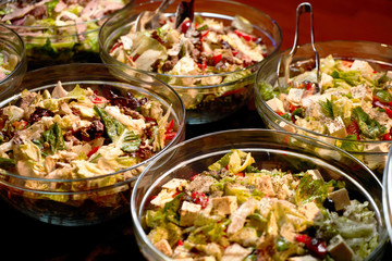 Food background, close-up. Catering buffet food in hotel restaurant.