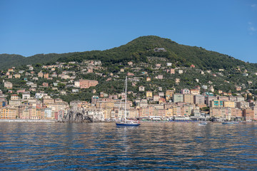 Fototapeta na wymiar Camogli view from the sea, Liguria, Italy