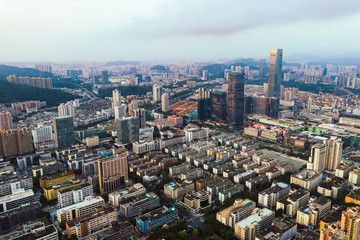 an aerial view of old industrial buildings waiting to be listed for urban renewal in downtown shenzhen china