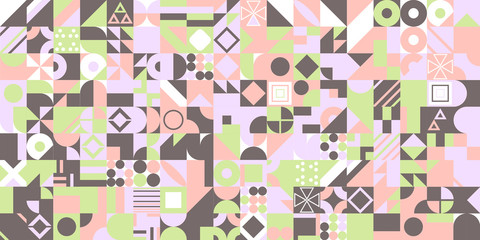 Abstract multicolored geometric pattern. . Different geometric figures background. Flat minimal style. Template for your design, wallpaper, banner, poster, flyer