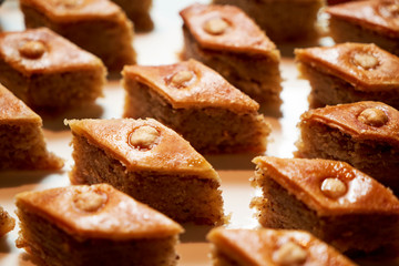 Baklava with nuts and honey. Novruz tray with Azerbaijan national pastry.