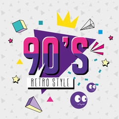 poster of nineties with crown retro style pop art vector illustration design