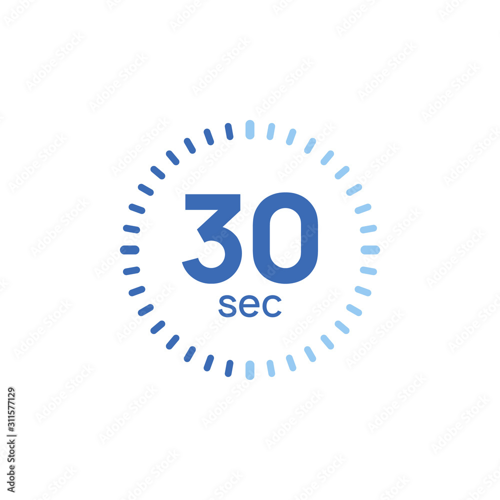 Wall mural 30 second timer clock. 30 sec stopwatch icon countdown time digital stop chronometer