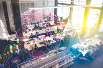 Stock market digital graph chart on LED display concept. A large display of daily stock market price and quotation. Indicator financial forex trade education background.