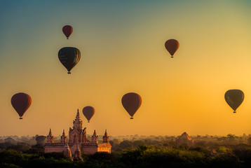 hot air balloons over bagan, myanmar