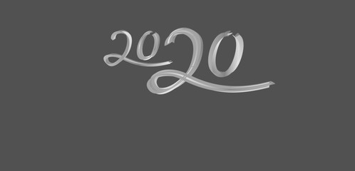 Greeting card for New Year 2020. Original and unique 3d artistic digits 2020 in gray color with gradient fill on black background